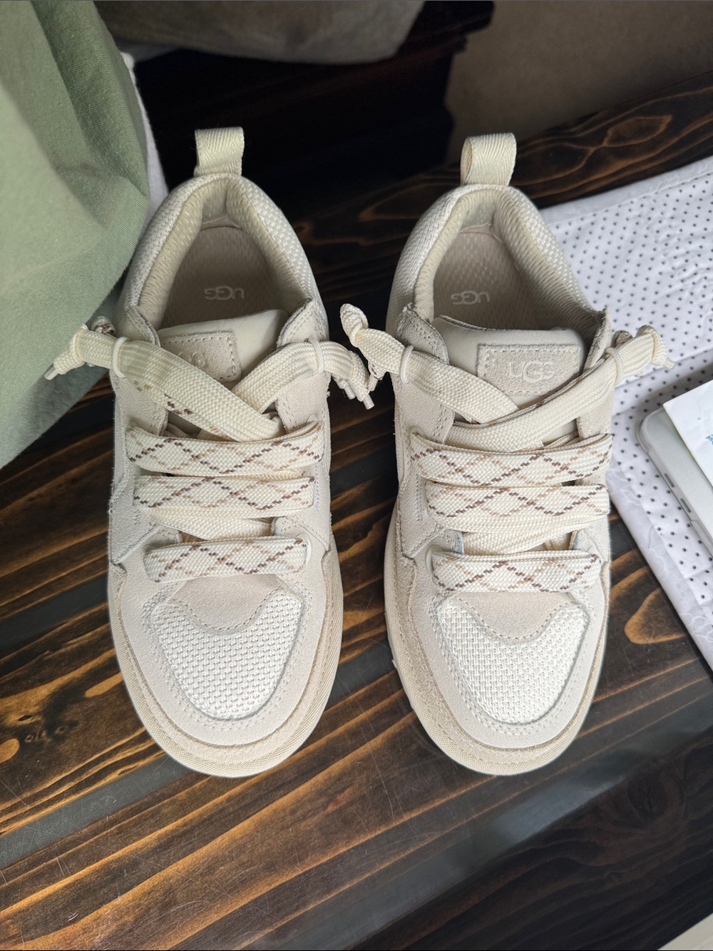 UGG Women's Cream and Tan Mesh Suede Lace-Up Sneakers